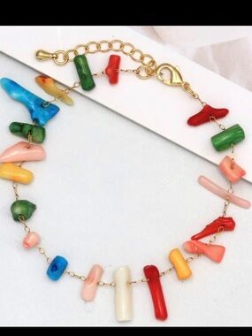 Classic Style Geometric Natural Stone Copper Cable Chain Bracelet Vtg Look New